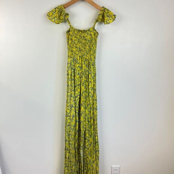 Tiare Hawaii Naturals Women's One Size Yellow Blue Sundress Maxi Dress Floral - Picture 14 of 14